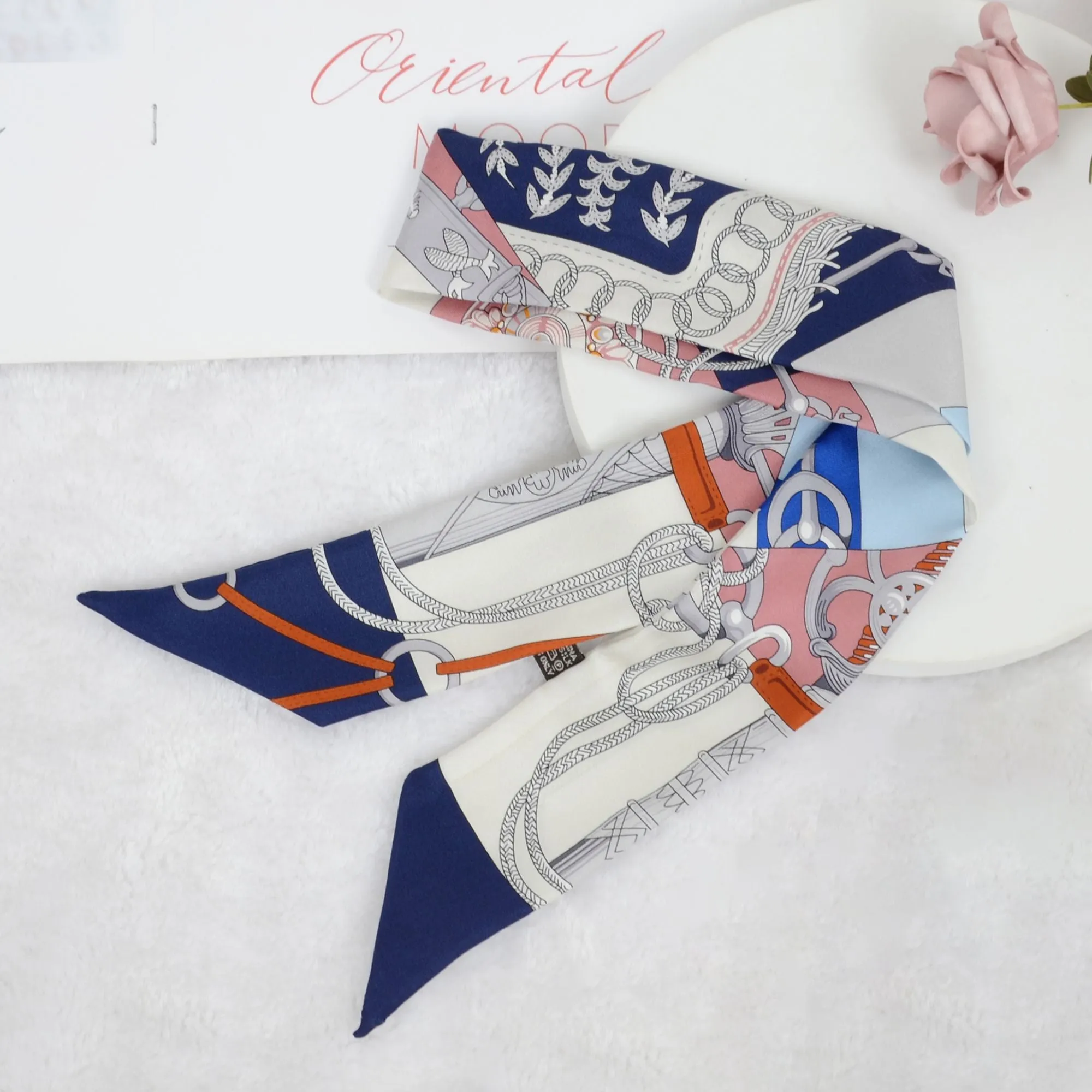 100% Mulberry Silk Versatile Scarf Ribbon Head Hair Handbag Purse Neckerchief Skinny Scarf Belt for Women 3.86 x 1.97 inch