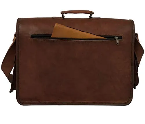 18 Inch Retro Goat Leather Laptop Messenger Bag Office Briefcase College Bag for Men and Women (Brown 18 inch)