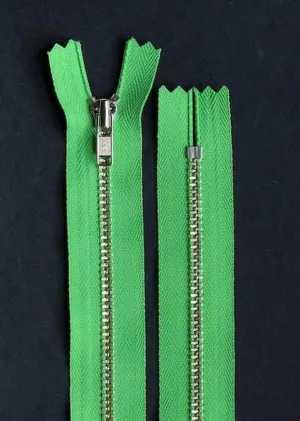 23cm.  YKK Metal, Closed End Zip - Meadow Green