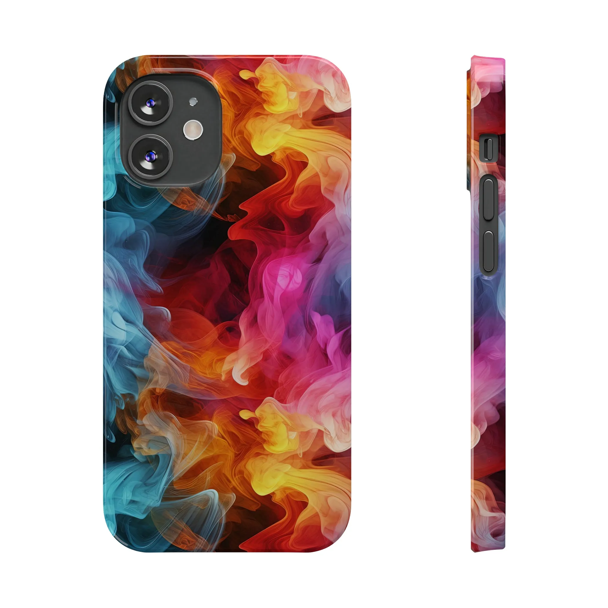 Abstract Pink, Blue, Purple Smoke Design Sleek Elegance Wireless-Charging Compatible Phone Case Slim Phone Case compatible with over 20 iphone models