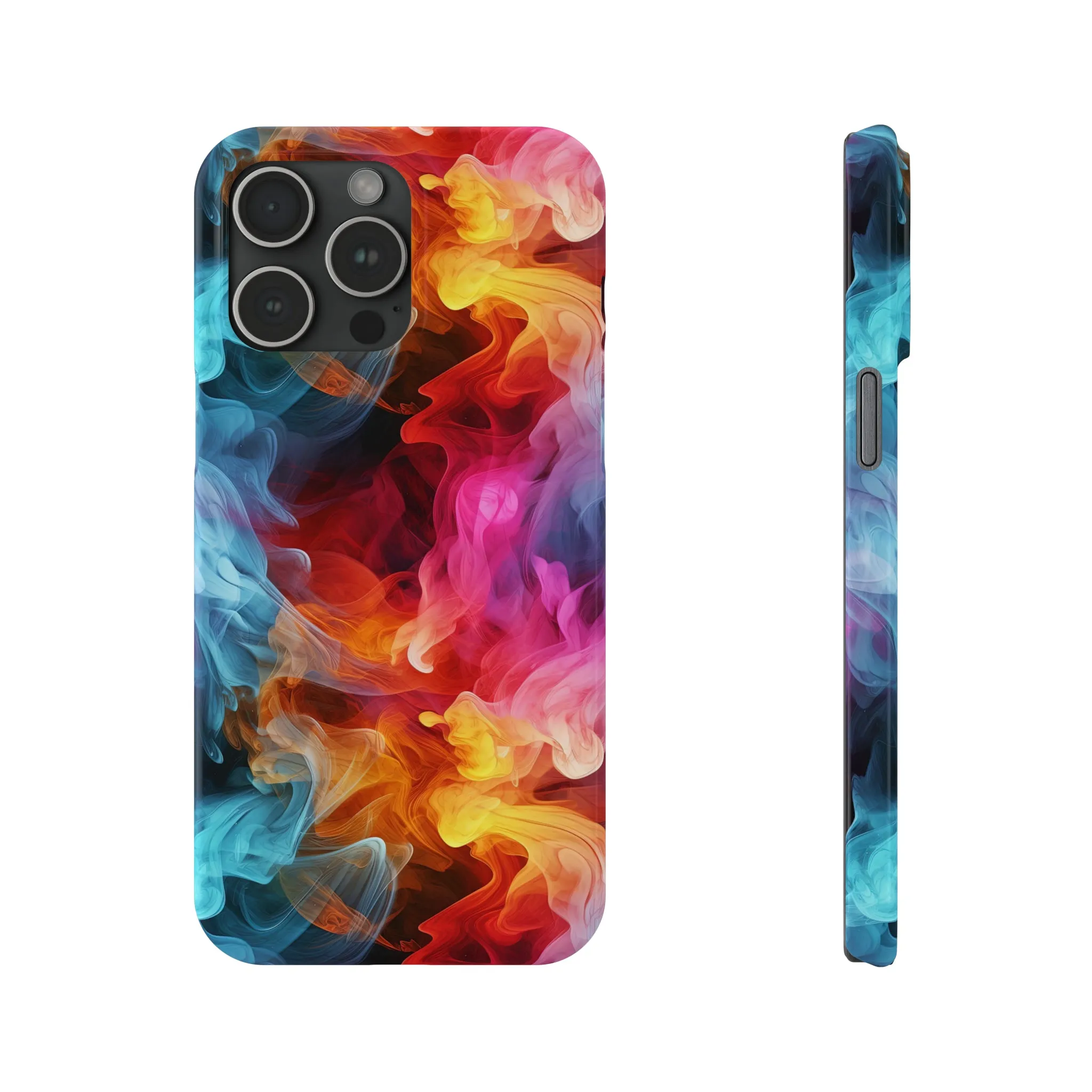 Abstract Pink, Blue, Purple Smoke Design Sleek Elegance Wireless-Charging Compatible Phone Case Slim Phone Case compatible with over 20 iphone models