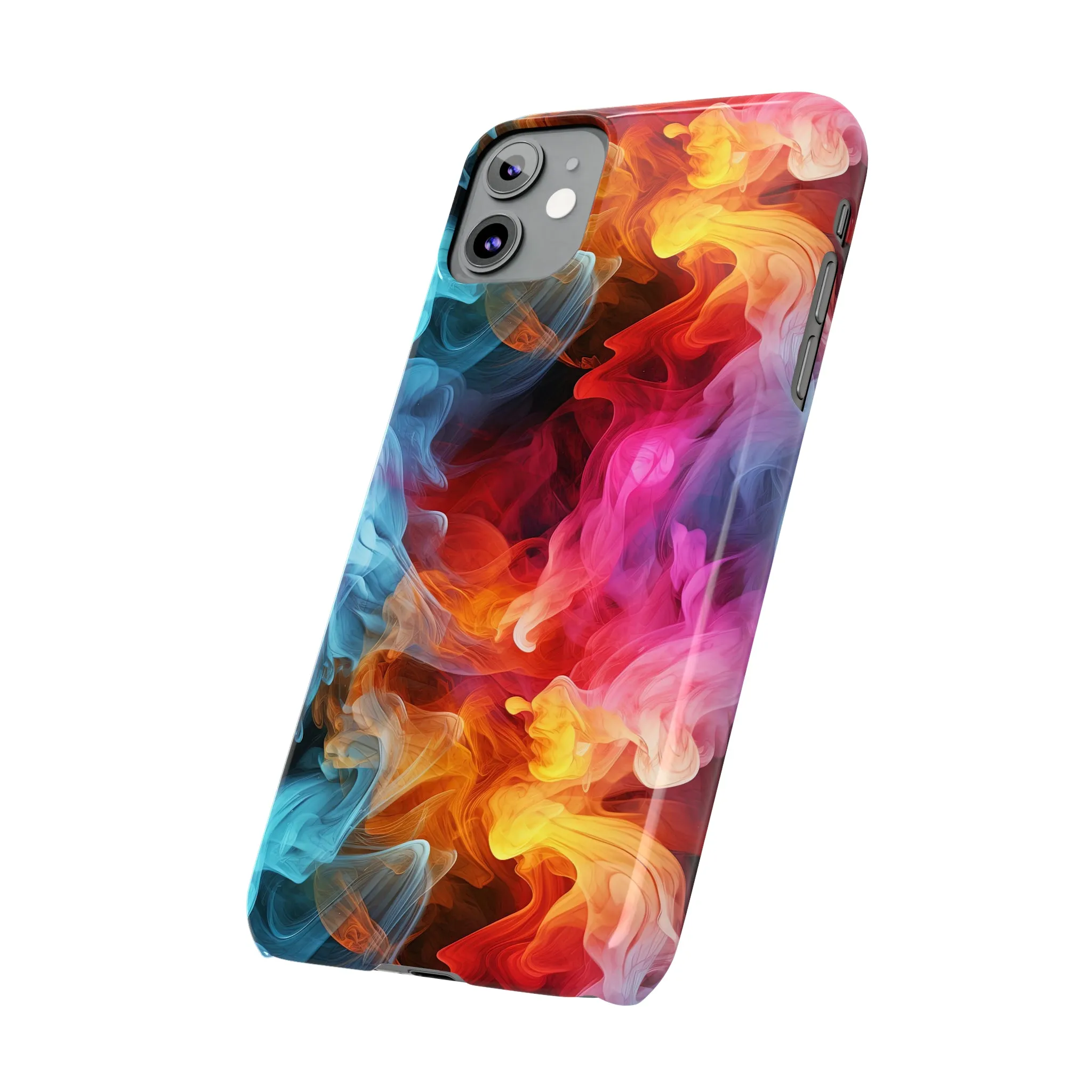 Abstract Pink, Blue, Purple Smoke Design Sleek Elegance Wireless-Charging Compatible Phone Case Slim Phone Case compatible with over 20 iphone models