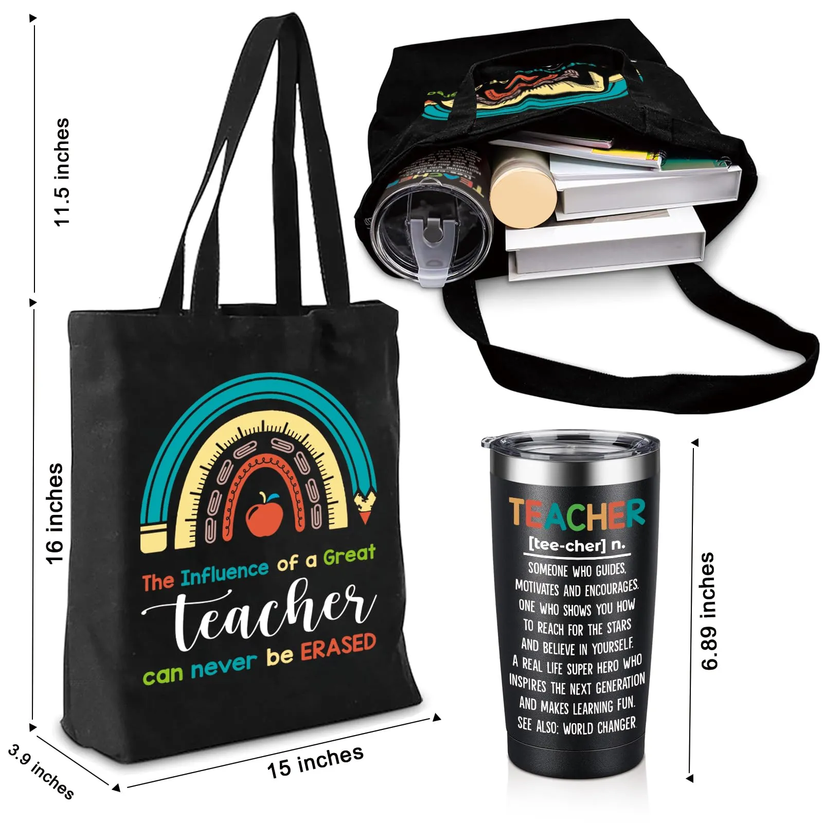 ARTINAEL Best Teacher Appreciation Gifts for Women Men, 2024 New Teacher Gifts, End of Year, Birthday Gift for Mentor -Teachers Week Gift Set - Teacher Mug, Travel Coffee Tumbler & Totes Bag.