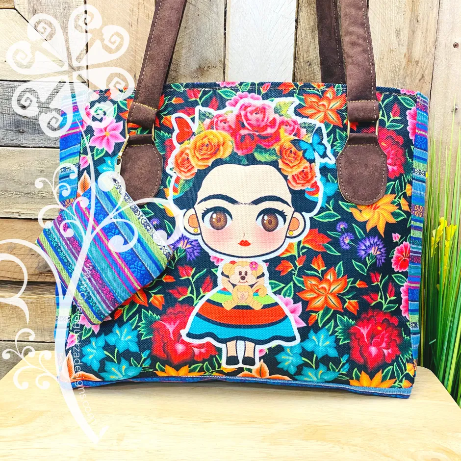 Blue Mix Frida Purse Set- Dark Flower Style