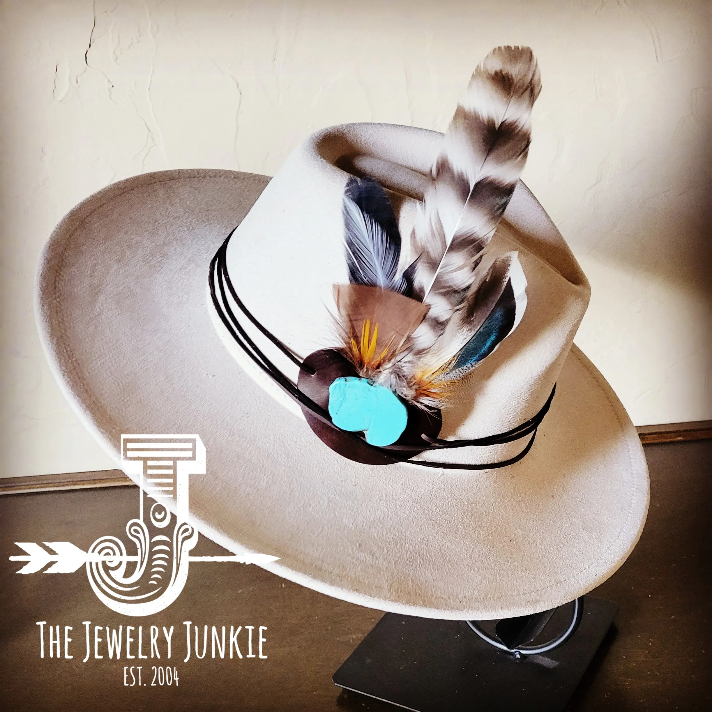 Boho Western Felt Hat w/ Choice of Turquoise Hat Accent-Bone 981c