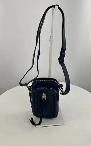 Brighton Women's Navy Hand Laced Leather Crossbody Travel W/Heart Charm Bag NWOT