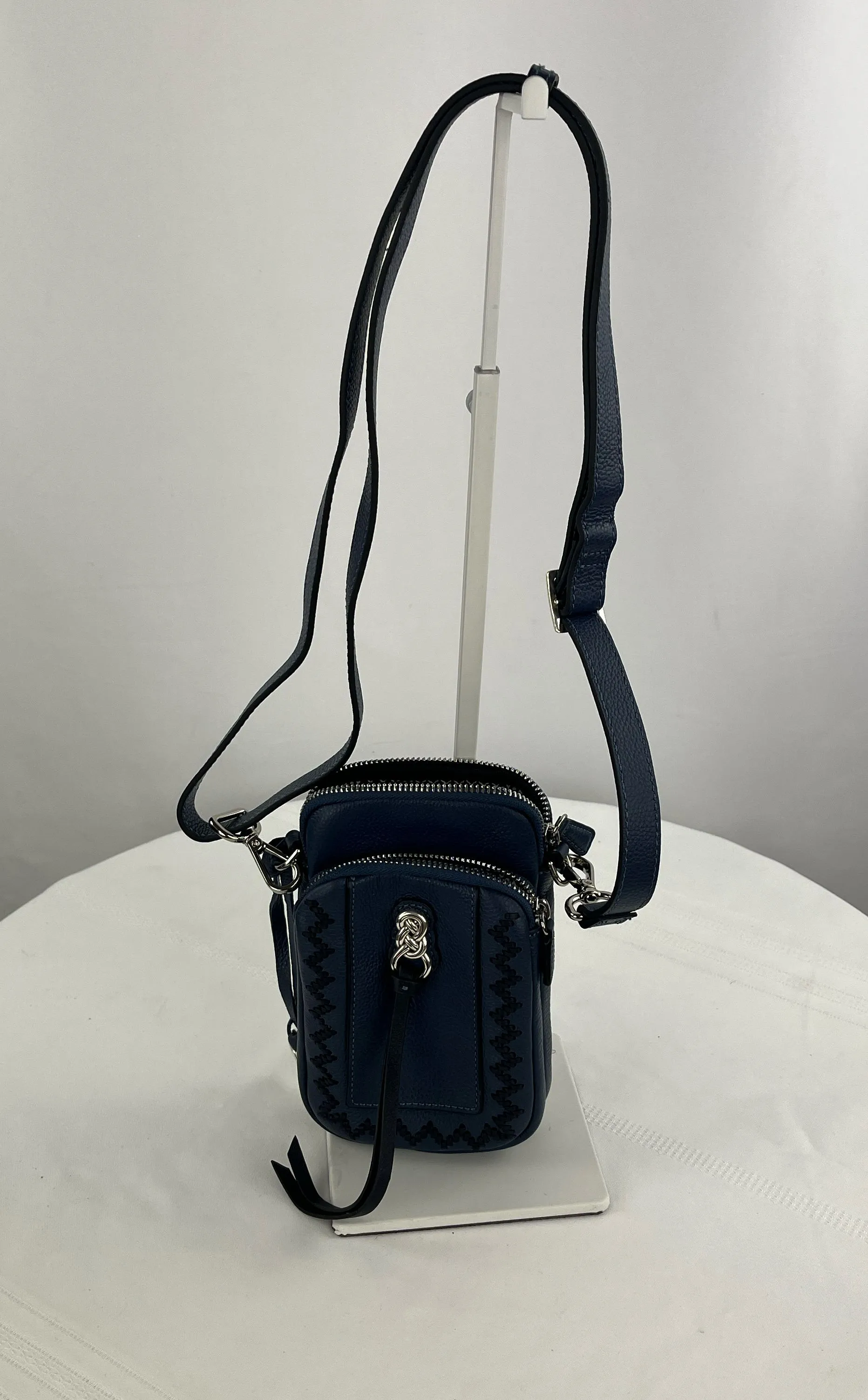 Brighton Women's Navy Hand Laced Leather Crossbody Travel W/Heart Charm Bag NWOT