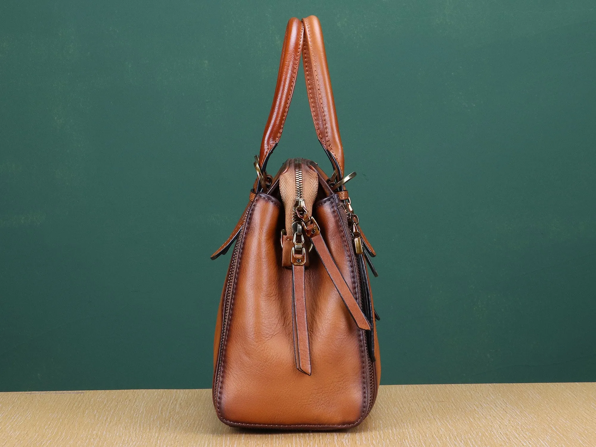 Brown Leather Handbag Satchel Women Purse Shoulder Bag