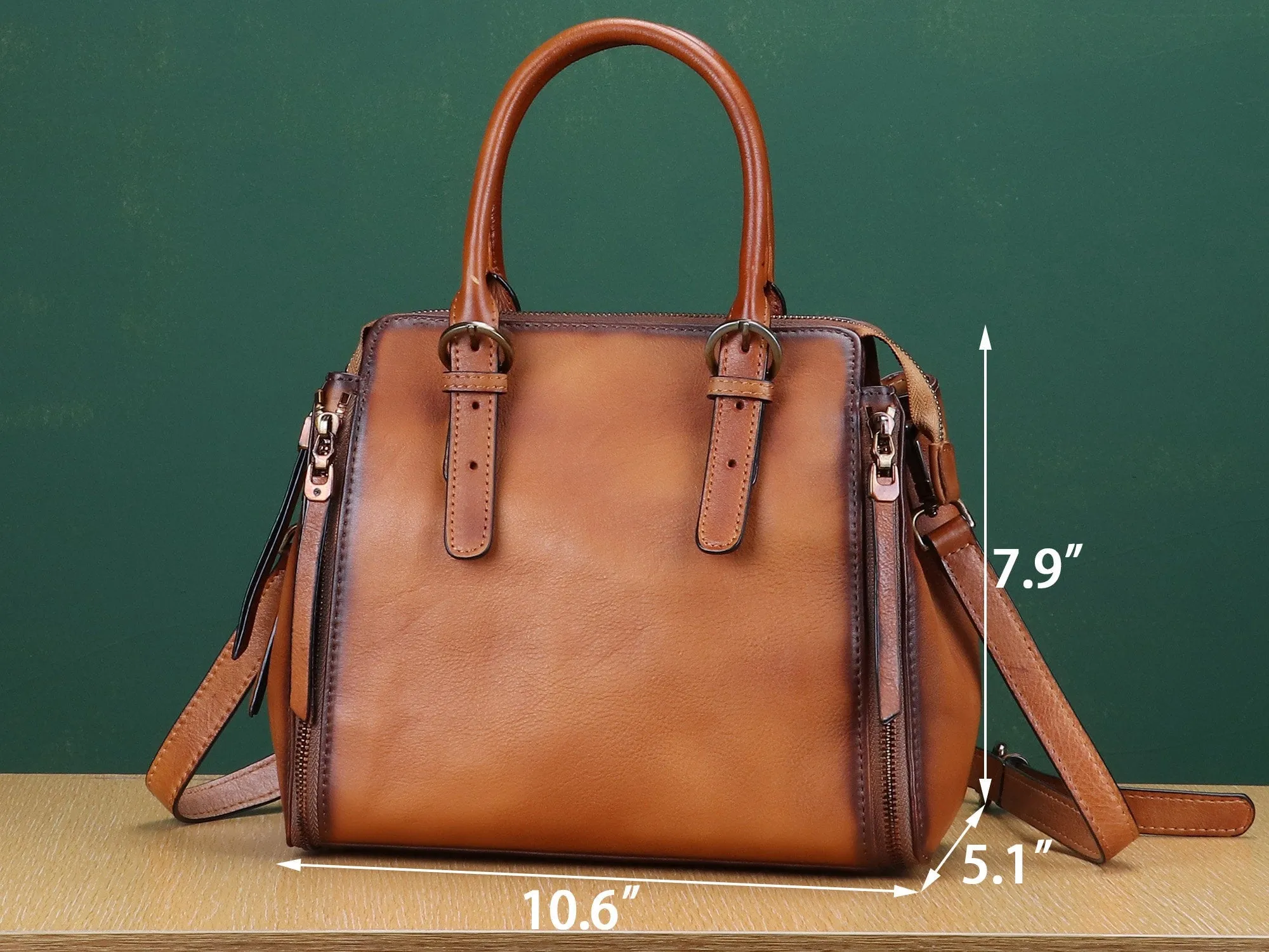 Brown Leather Handbag Satchel Women Purse Shoulder Bag