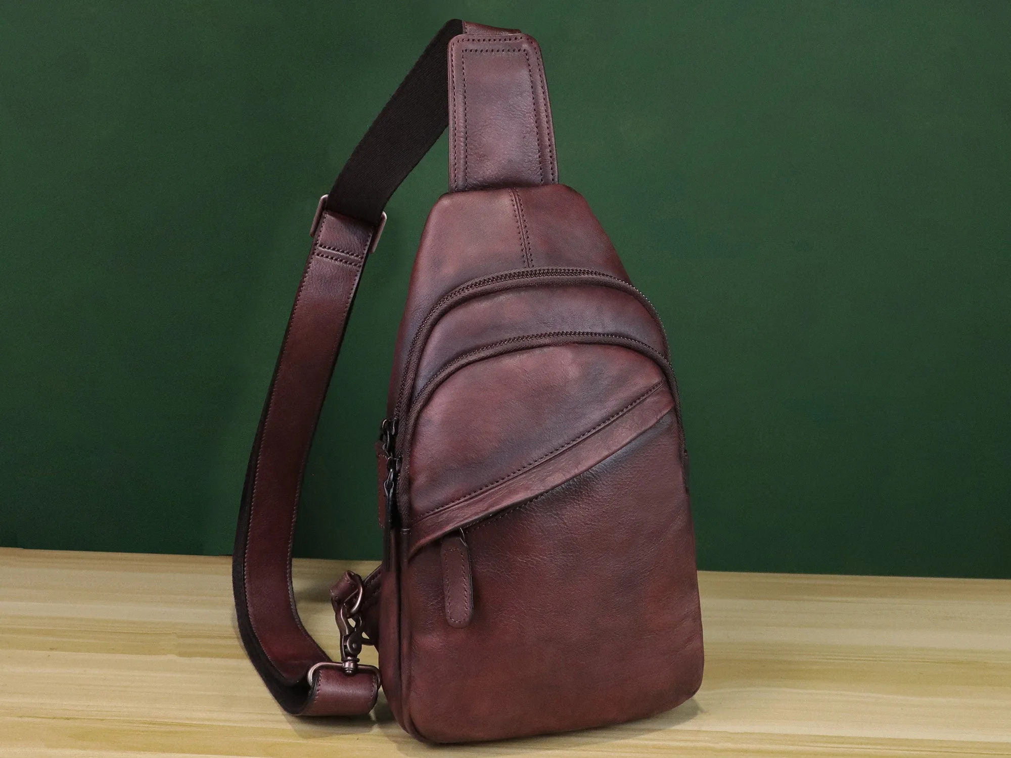 Brown Leather Sling Bag Crossbody Purse Handmade Shoulder Backpack