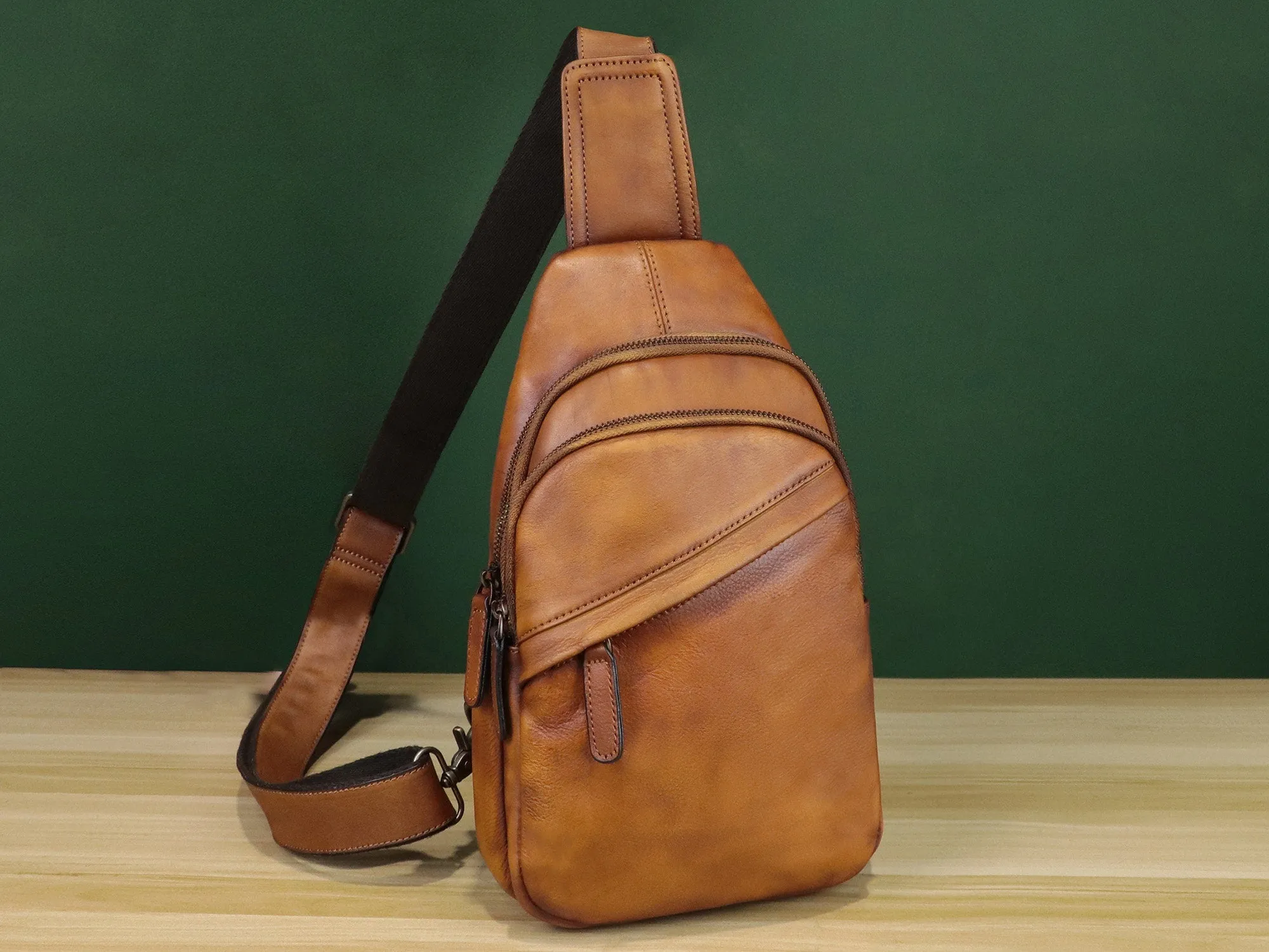 Brown Leather Sling Bag Crossbody Purse Handmade Shoulder Backpack