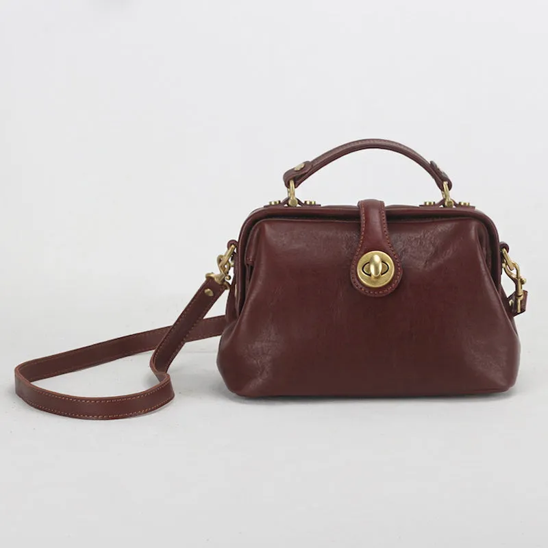 Brown Retro Handmade Small Doctor Bag Handbag Shoulder Crossbody bag for Women