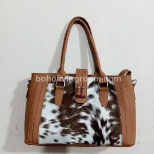 Brown White Leather Cowhide Purse