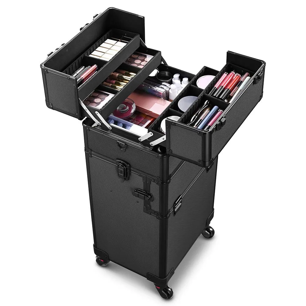 Byootique 2in1 Rolling Makeup Artist Case Lockable 4-Wheel Black