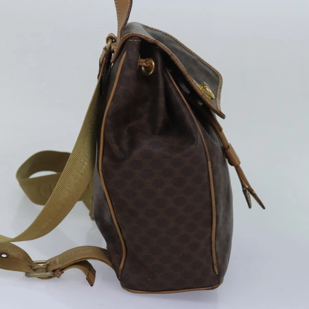 CELINE Macadam Canvas Backpack PVC Brown Auth hk1383