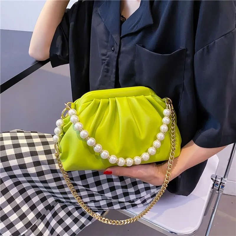 Christmas Gift Beading Belt Soft PU Leather Crossbody Bag for Women 2021 Summer Cloud Designer Tends Evening Shoulder Purses and Handbags