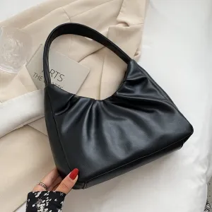 Christmas Gift Cute Solid Color Small Soft PU Leather Baguette Shoulder Bags for Women 2021 Simple Handbags and Purses Female Travel Totes