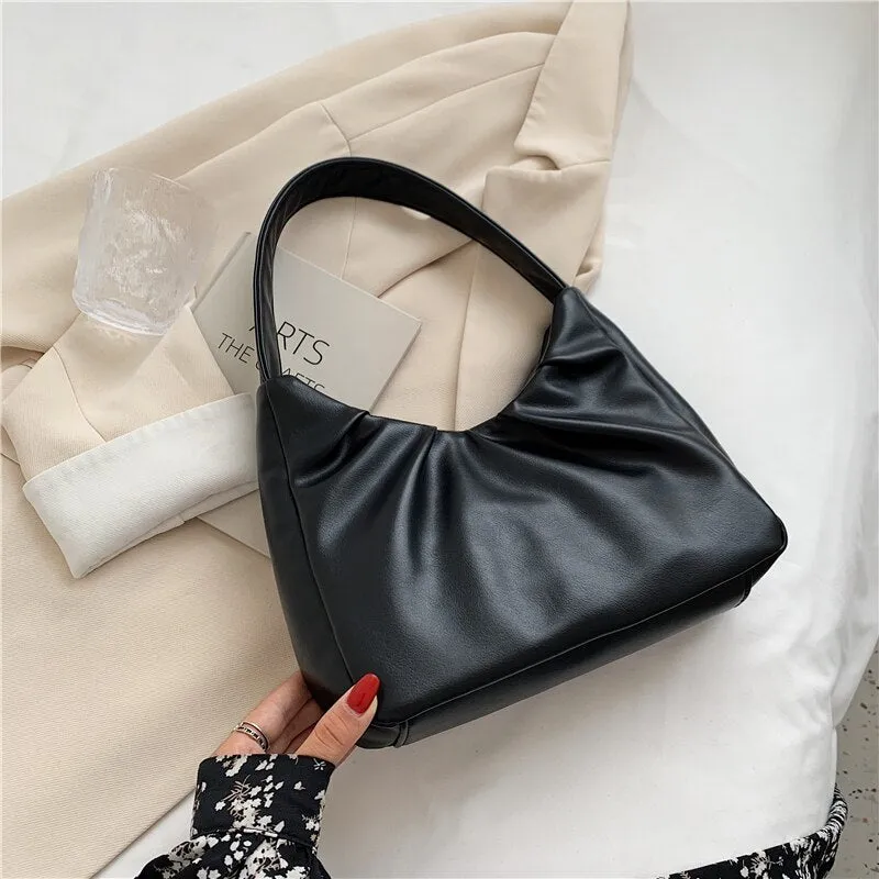 Christmas Gift Cute Solid Color Small Soft PU Leather Baguette Shoulder Bags for Women 2021 Simple Handbags and Purses Female Travel Totes