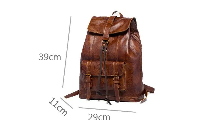 Coffee Cool Mens Leather Backpack Travel Backpacks Leather Hiking Backpack for Men