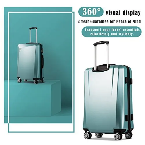 Coolife 3 Piece Luggage Set- PC ABS Spinner - New Ice Blue