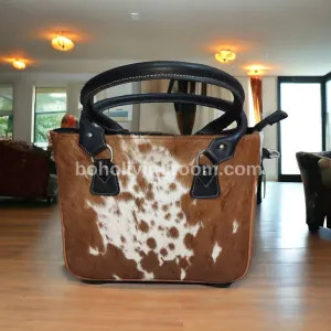 Cow hide tote purses brown white