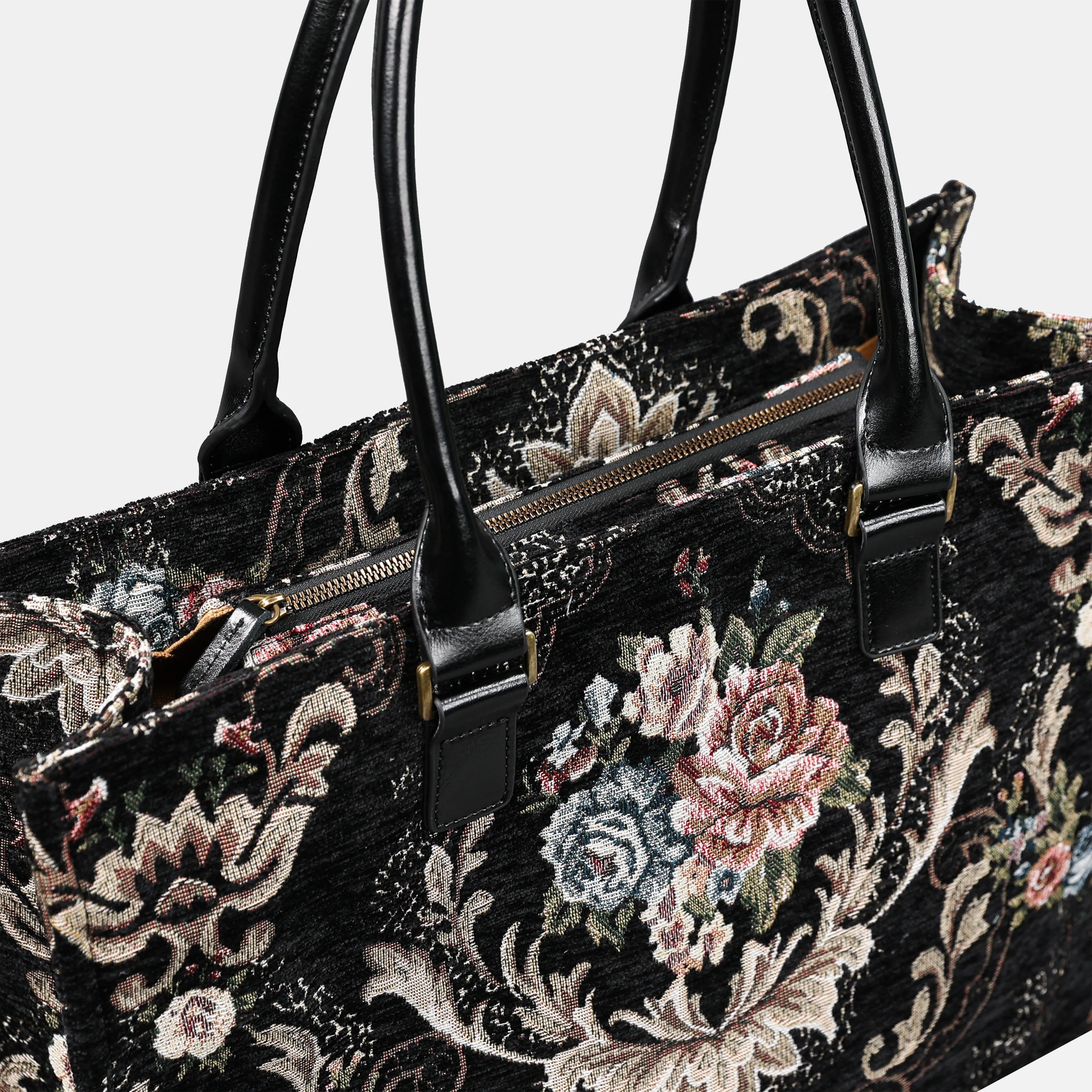 Floral BLK/BLK Laptop Work Tote