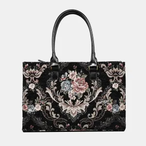 Floral BLK/BLK Laptop Work Tote