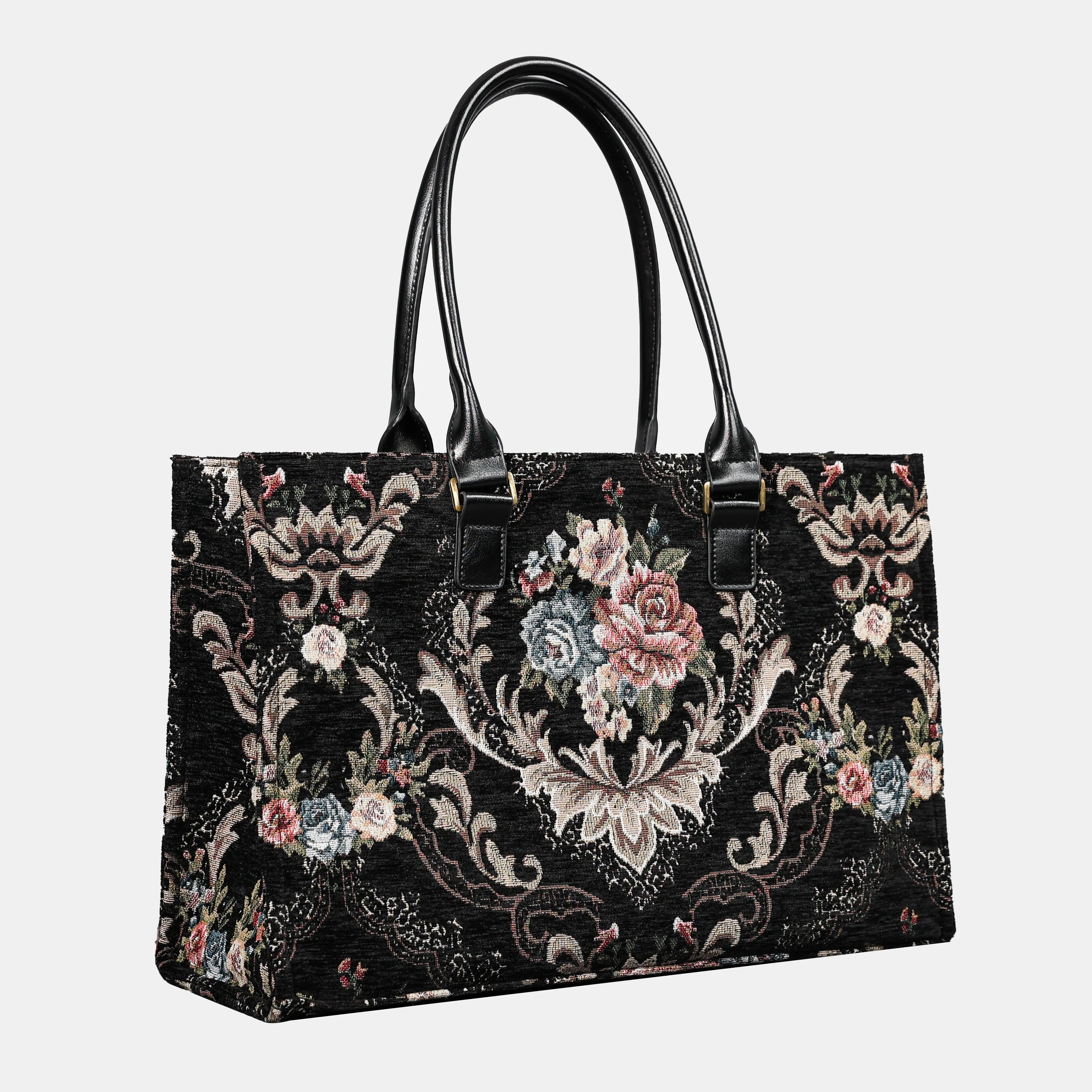 Floral BLK/BLK Laptop Work Tote