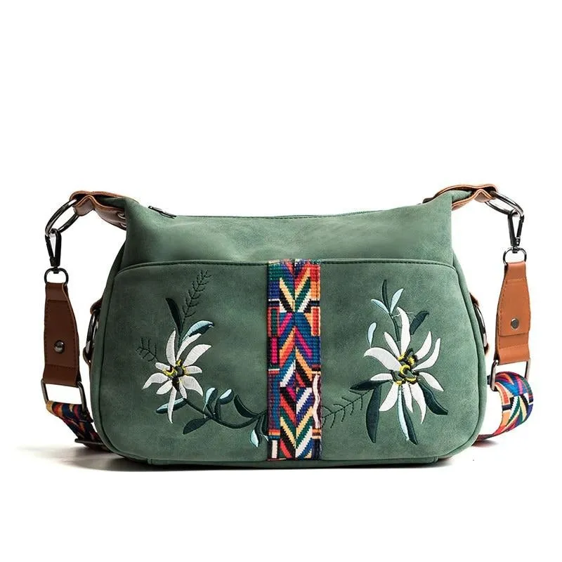 Floral Embroidery Messenger Bag