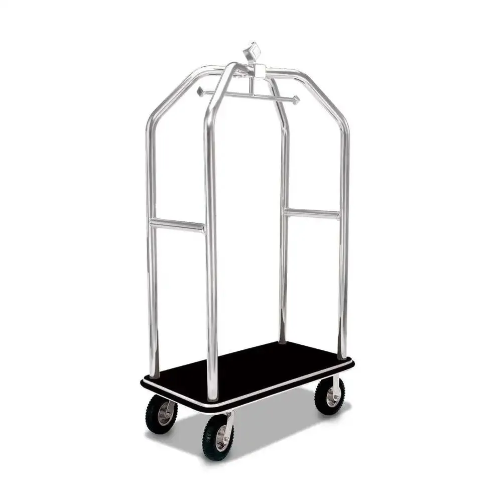 Forbes Industries 2510-SS 43" Specialty Luggage Cart Tubular Superstructure Black Pneumatic Wheels in Chrome Plated Hubs