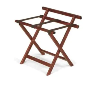 Forbes Industries 932-CY 24" Hardwood Luggage Rack, Cherry Finish, With Back Bar and Brown Poly Straps