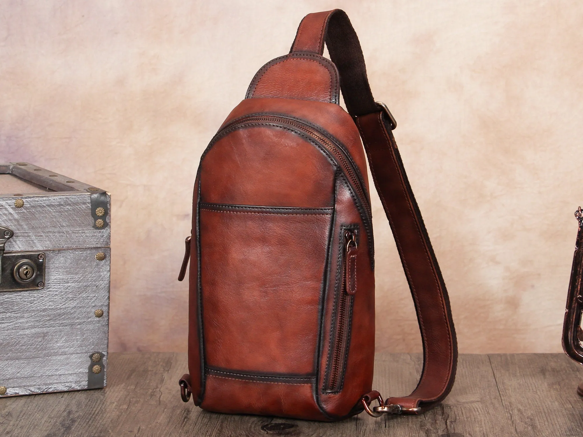 Full Grain Crossbody Chest Leather Sling Bag