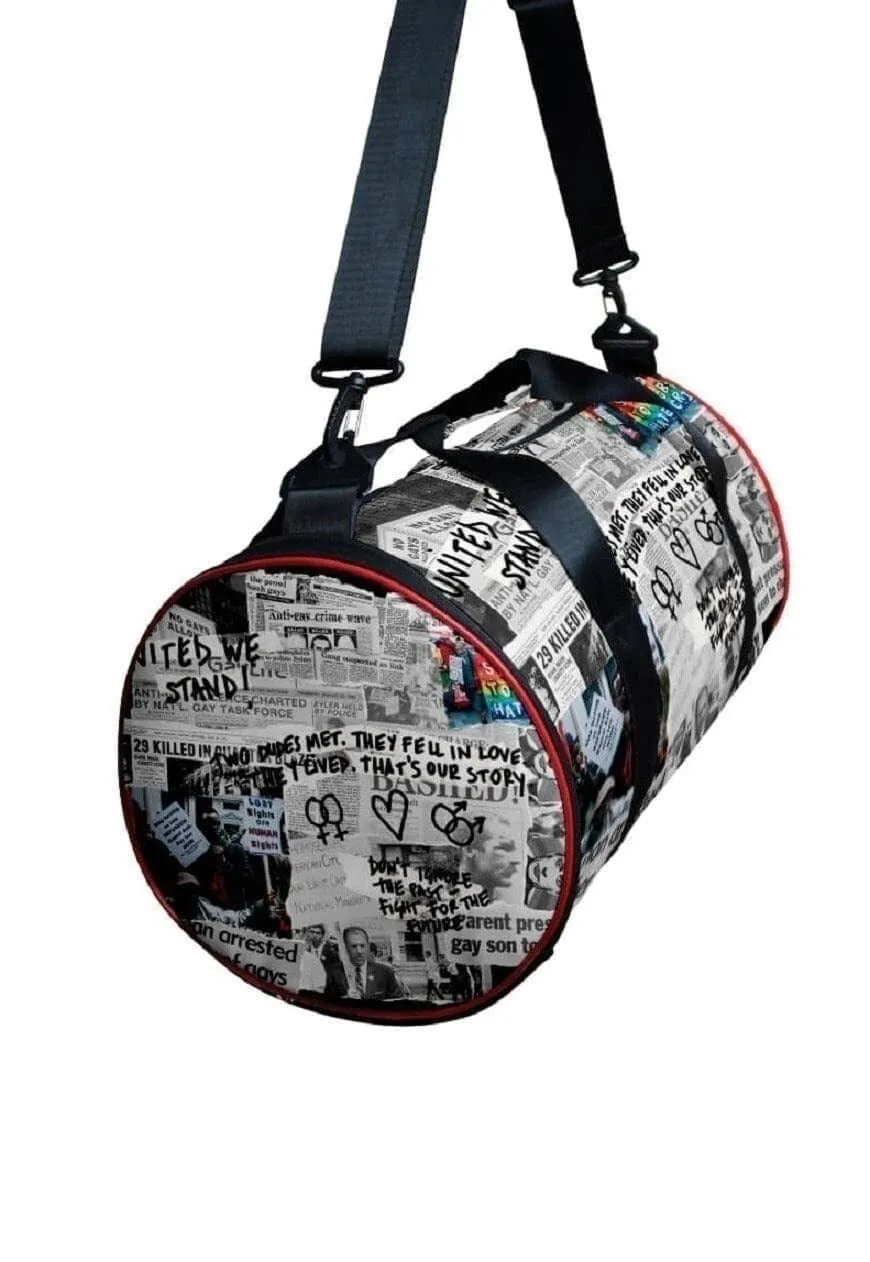 Gay gym bag LGBT retro sports holdall graffiti bag in white