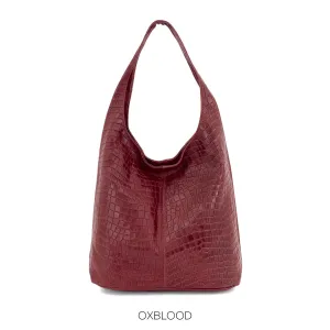 Genuine Leather Croc Effect Large Tote Bag