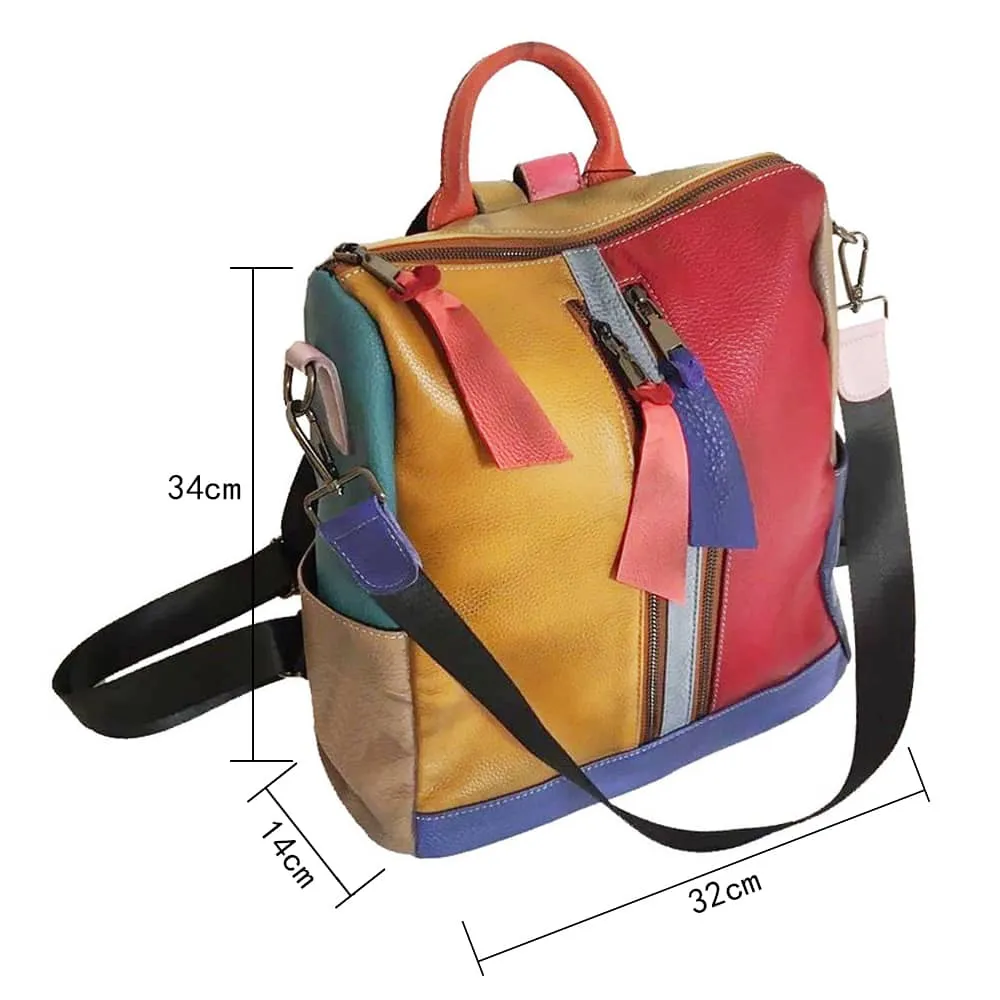 Hand-colored Backpack Contrasting Color Stitching PU Backpack for Women