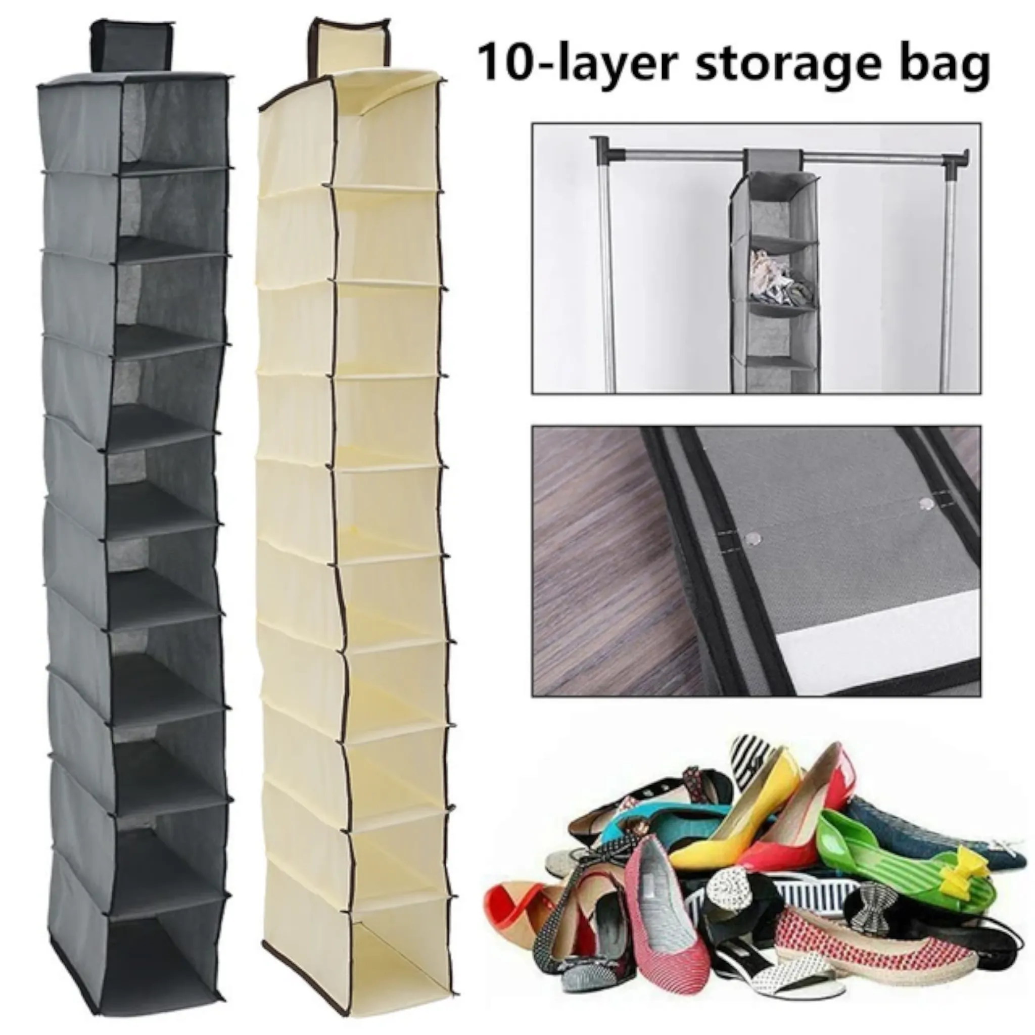 Hanging Shoe & Clothes Storage 10-Division 15x28x120cm