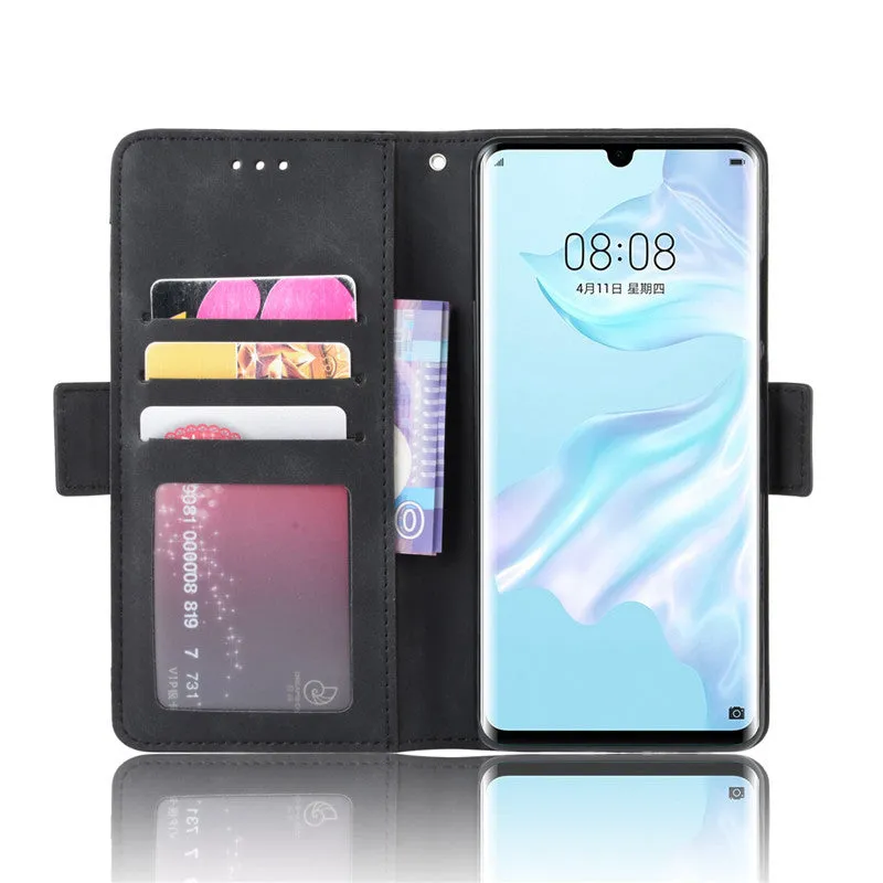 Leather phone case is suitable for Huawei P30 Pro card slot flip protective case Black