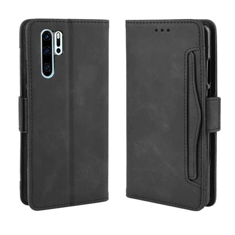 Leather phone case is suitable for Huawei P30 Pro card slot flip protective case Black