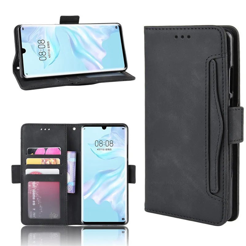 Leather phone case is suitable for Huawei P30 Pro card slot flip protective case Black