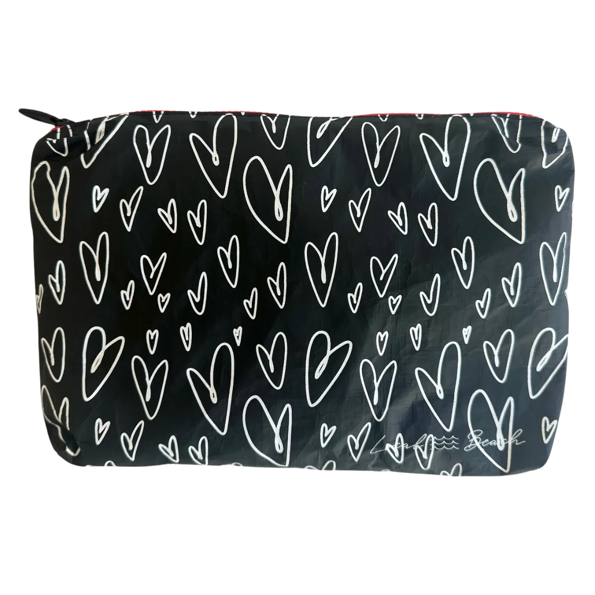 Local Beach Love Collection Heart Water Resistant Tyvek Printed Pouch - BLACK