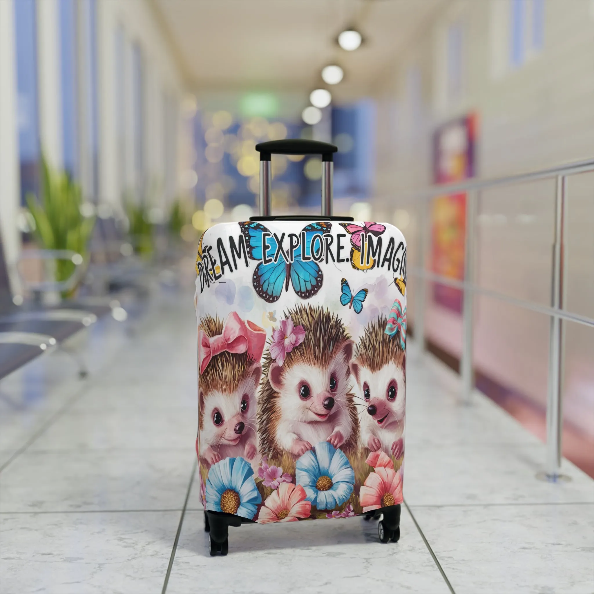 Luggage Cover, Cute Hedgehogs, Dream, Explore, Imagine, awd-1649