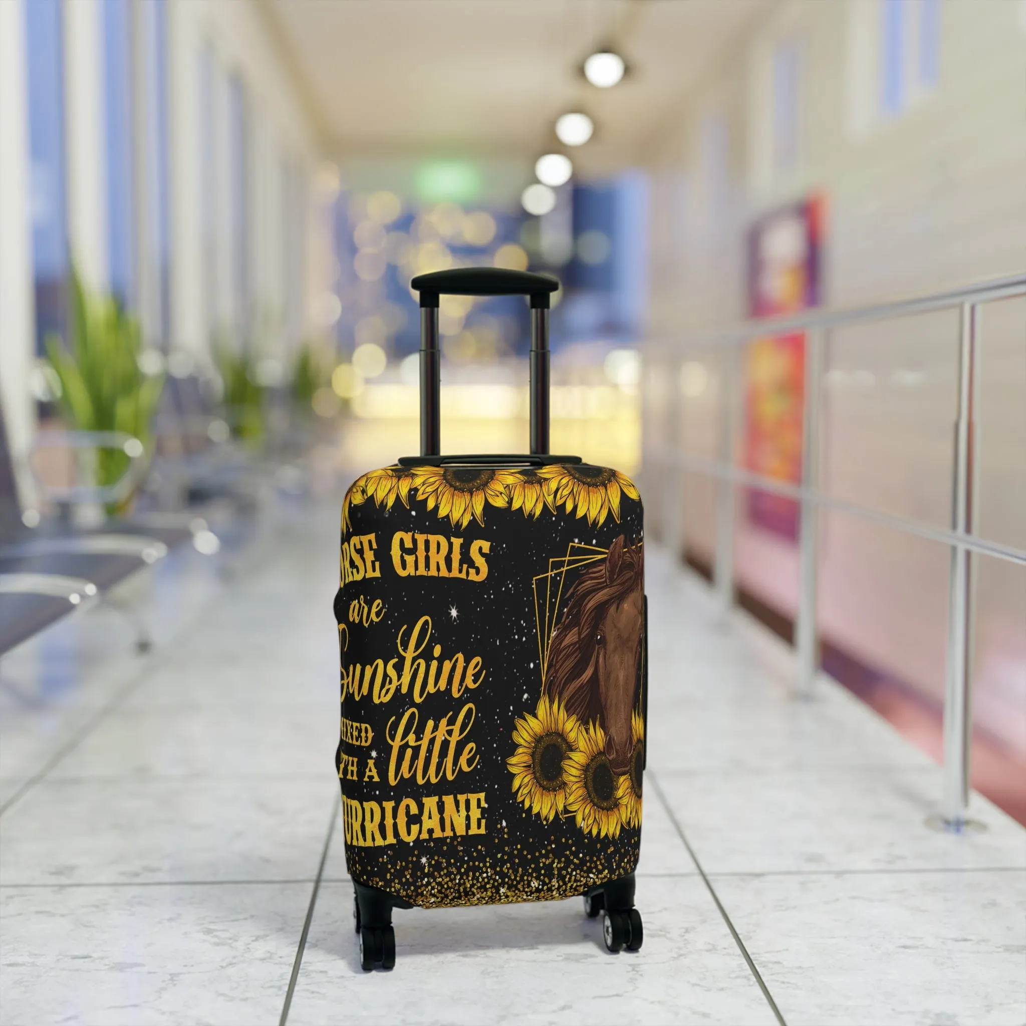 Luggage Cover, Sunflowers, Horse, Horse Girls are Sunshine mixed with a little Hurricane , awd-1687