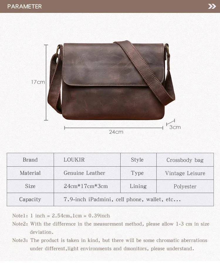 LUOKIR Men's Genuine    Crazy Horse Leather Classic Flap Cowhide Bag 8 Inch Pad compatible.