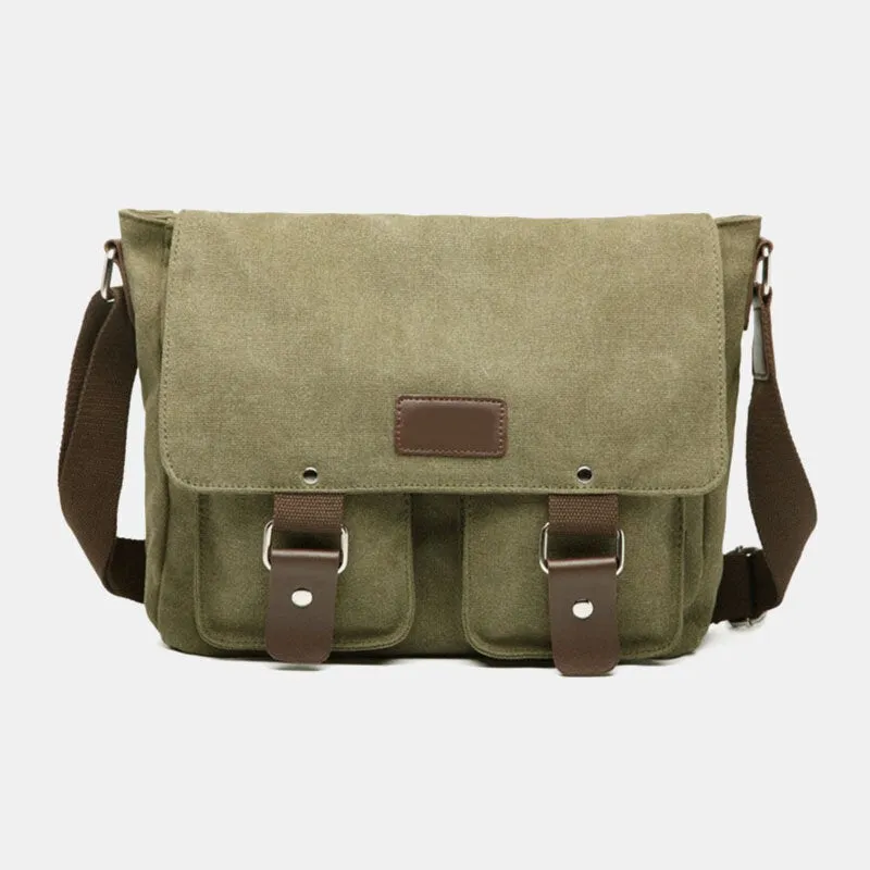 Men Canvas Double Front Pocket Large Capacity Crossbody Bags Retro Casual Wild Messenger Bag Shoulder Work