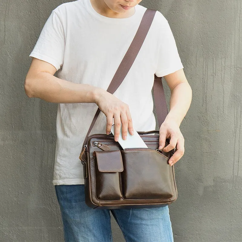 Men Oil Wax Leather Large Capacity Waterproof Messenger Bag Briefcase Multi-pocket Cowhide Crossbody Bags Shoulder