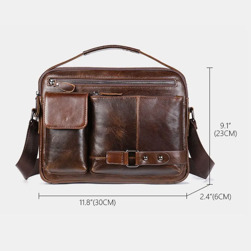 Men Oil Wax Leather Large Capacity Waterproof Messenger Bag Briefcase Multi-pocket Cowhide Crossbody Bags Shoulder