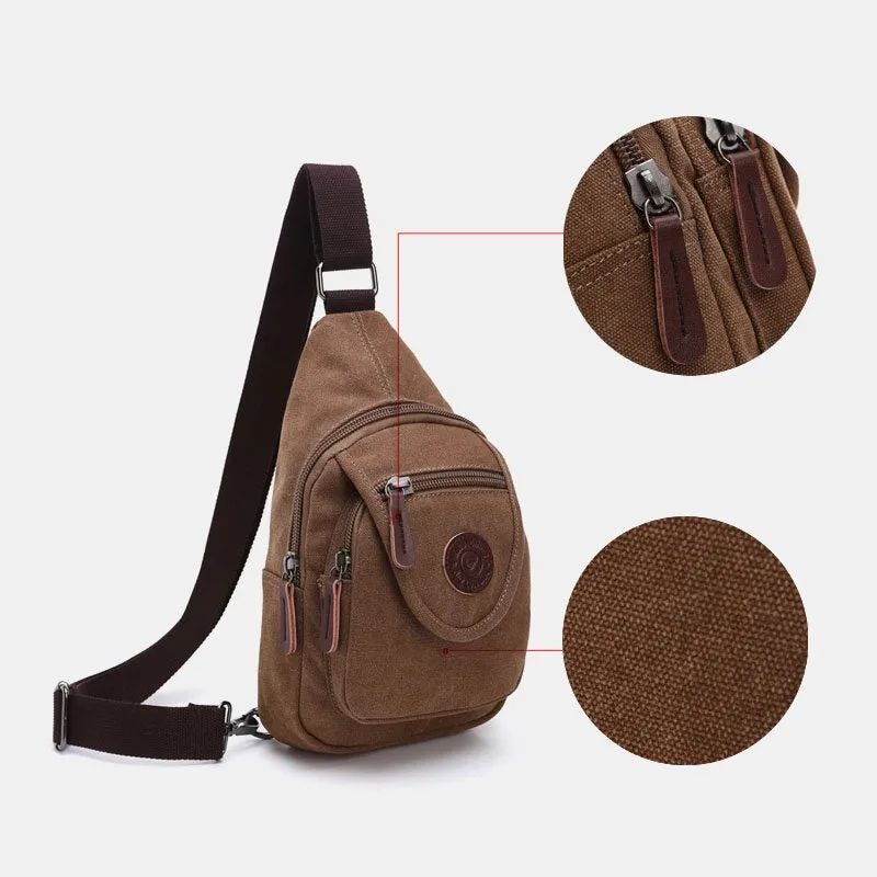 Men Retro Canvas High Capacity Chest Bag Casual Wear Resisting Waterproof Crossbody Shoulder