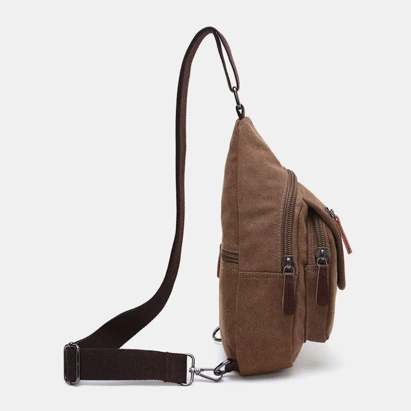 Men Retro Canvas High Capacity Chest Bag Casual Wear Resisting Waterproof Crossbody Shoulder