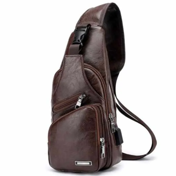 Men's Retro Chest Bag - PU Leather Single Shoulder Bag