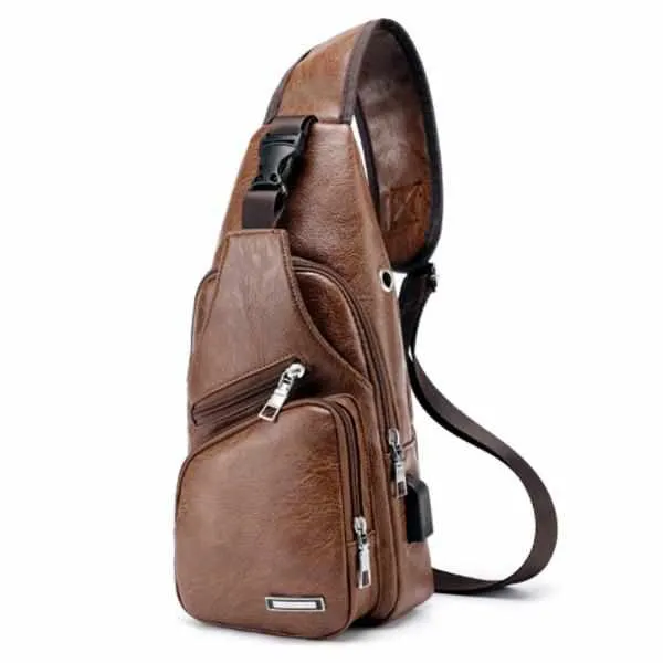 Men's Retro Chest Bag - PU Leather Single Shoulder Bag